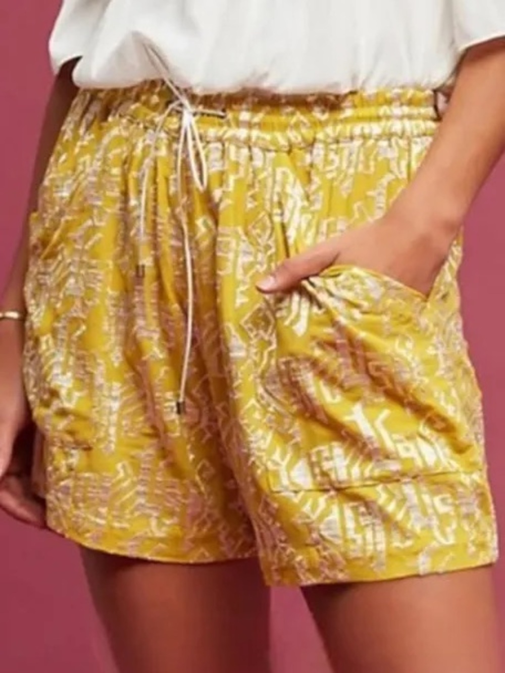 Elevenses Anthropologie Melora Yellow Embroidered Shorts